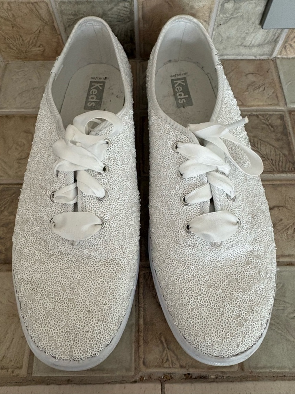Keds White Sequin Lace-Up Sneakers